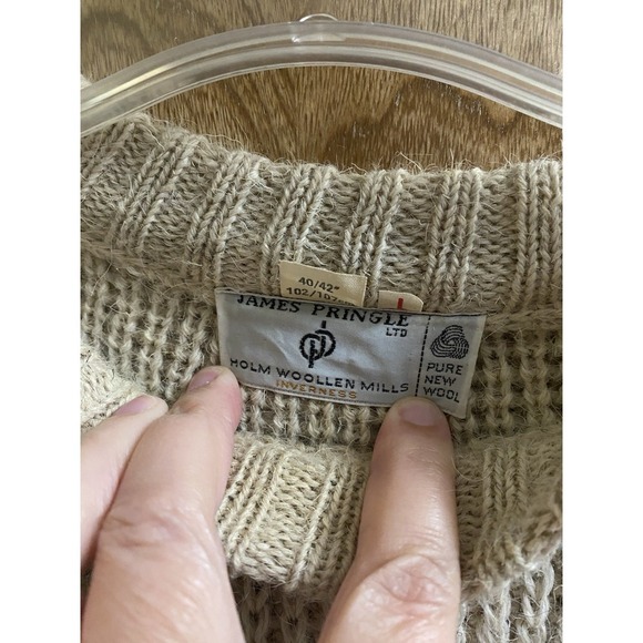 Vintage James Pringle Pure British Wool Sweater Suede Elbow & Shoulder Patch L - Picture 8 of 14